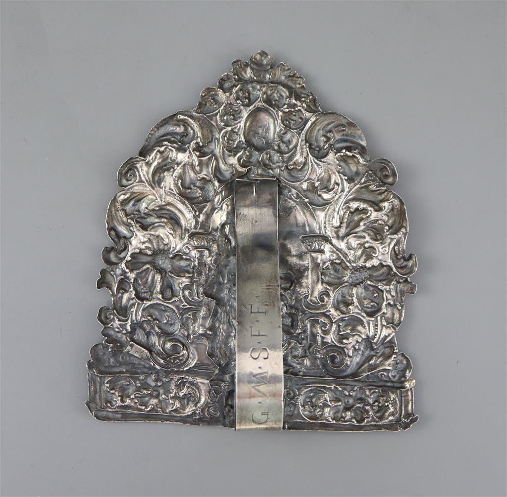 A 17th century? repousse silver plaque,
